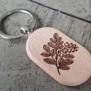 Huckleberry Wooden Keychain • Engraved Berry Design • Cabin & Nature Gift